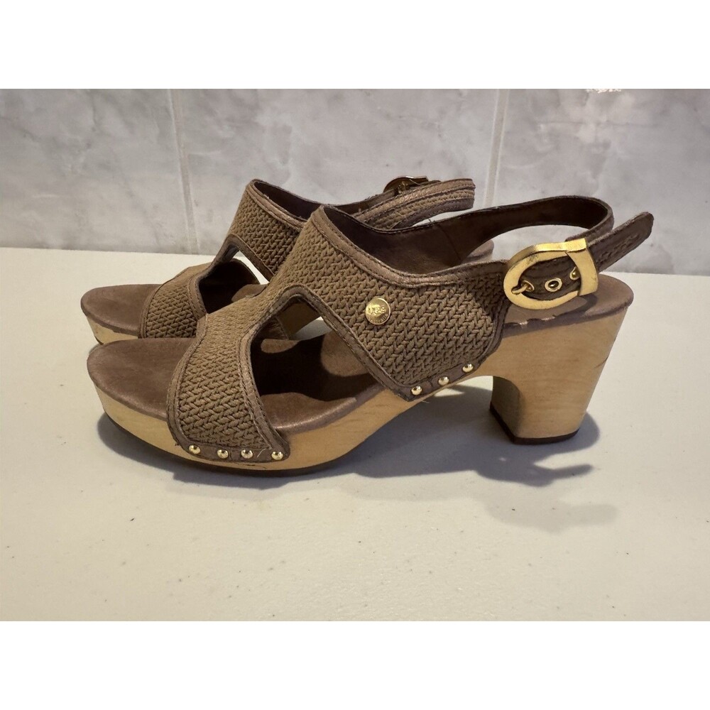 UGG LOMITA BROWN LEATHER BUCKLE FASTEN OPEN TOE HEEL CLOG SANDALS SIZE 8/39